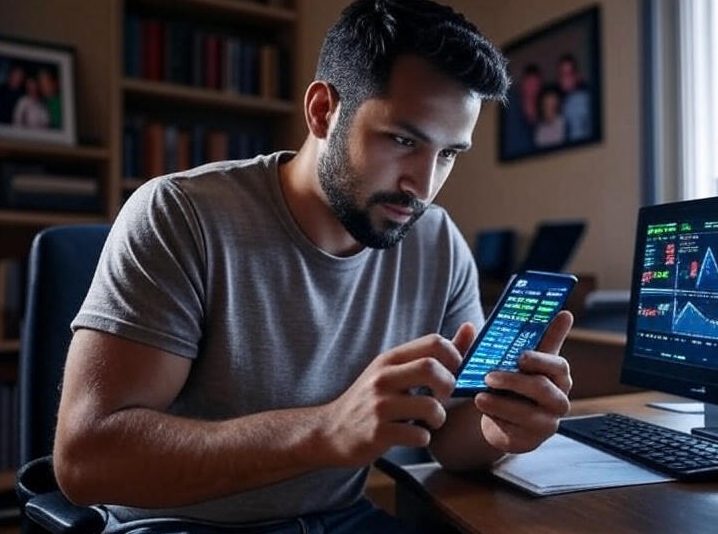trader trading in smartphone